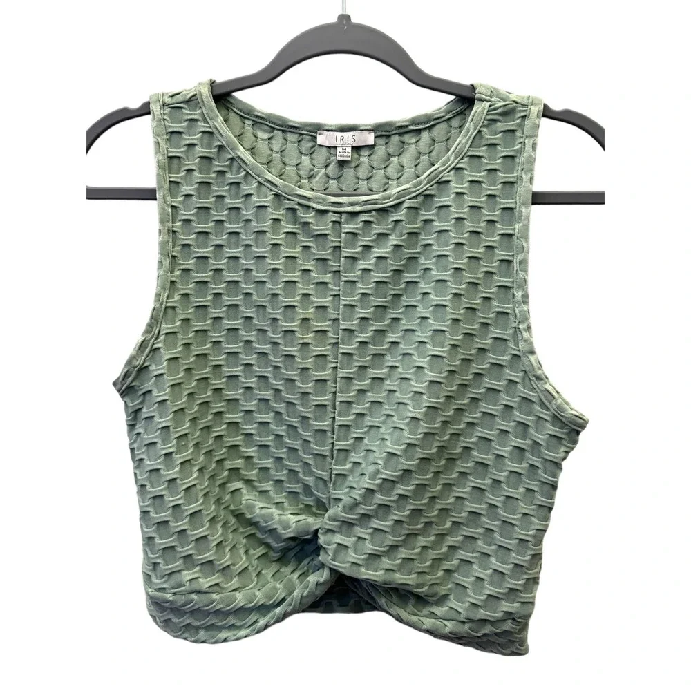 Womens Waffle Material Crop Top - Sage Green